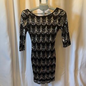 Crystal Doll Black and Silver Sequin Mini Dress